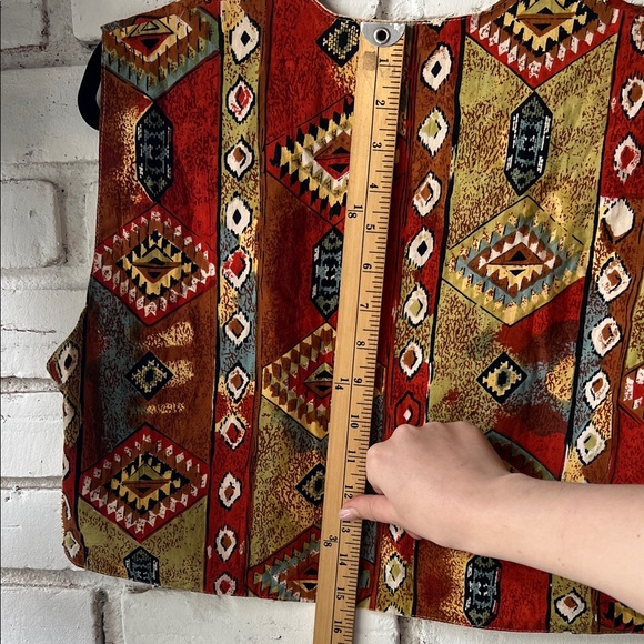 COTTON Vintage Multicolor Southwestern Patterned Vest Rust, Olive, Cream beaded - Picture 6 of 7